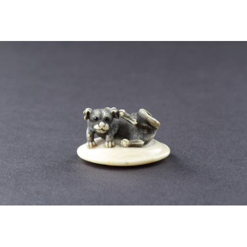 Japanese Ivory Netsuke of a Puppy Dog Scratching His Ear
